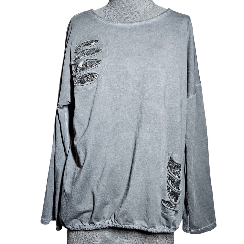 Talk of the Walk Gray Sequin Embellished Pullover Top Size Medium